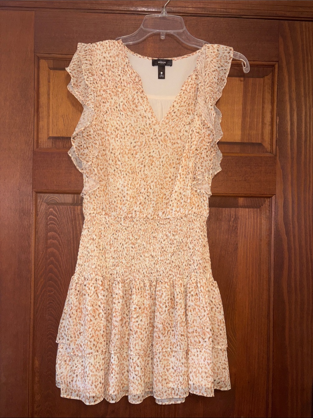 Aqua Cream Cheetah Ruffle Mini Dress